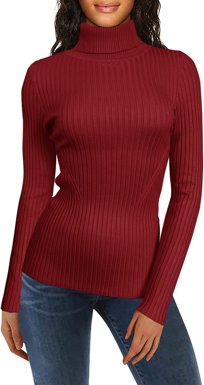 v28 Mock Neck Ribbed Sweaters for Women Cute Sexy Knitted Warm Fitted Fashion Pullover Sweater Medium Turtburgundy - BeesActive Australia