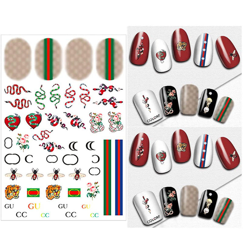 Nail Art Stickers Decals 3D Nail Art Supplies Sunflower Snake Heart Tiger Butterfly Nail Decals for Nail Art Design Self Adhesive Luxury Designer Nail Stickers for Nails Art Decoration (8 Sheets) A-3 - BeesActive Australia