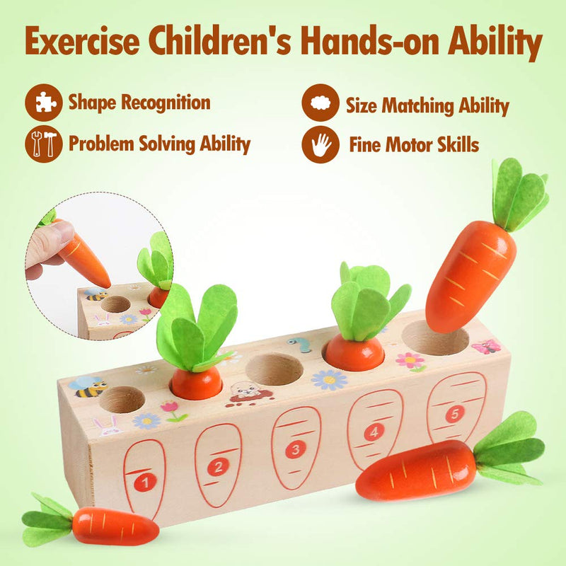 Wooden Montessori Toys for 1 2 3 Years Old Boys and Girls Shape Matching Puzzle Carrot Harvest Game Developmental Educational Birthday Gifts for Baby Toddlers 1-3, Great Fine Motor Skill 12 Months Farm 2 Digital Carrot - BeesActive Australia