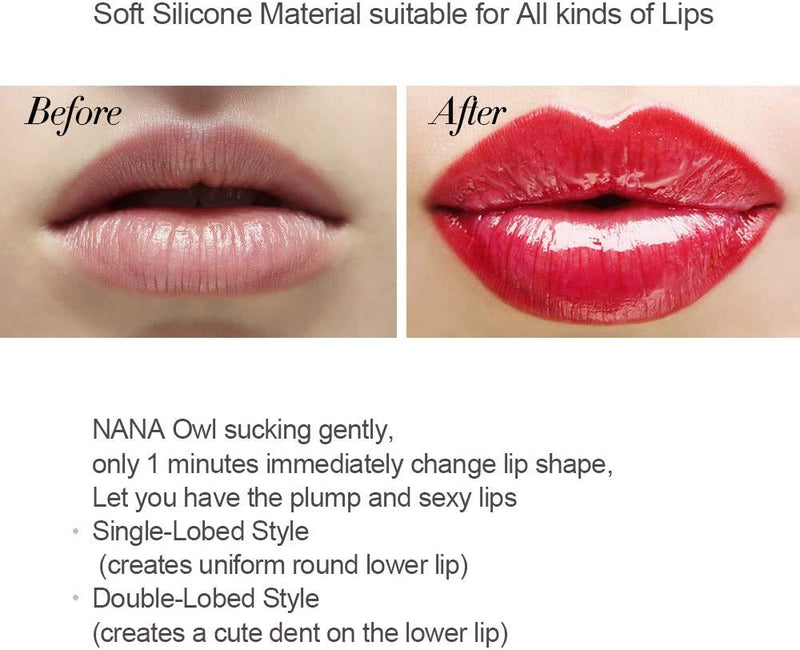 Full Lip Plumper - MEXITOP NANA Owl Soft Silicone Lip Enhancer Plumper Pump Device Natural Fuller Thicker and Sexy Quick Lip Enhancement Plumping Tool (Single & Double Lobed Style Included) - BeesActive Australia