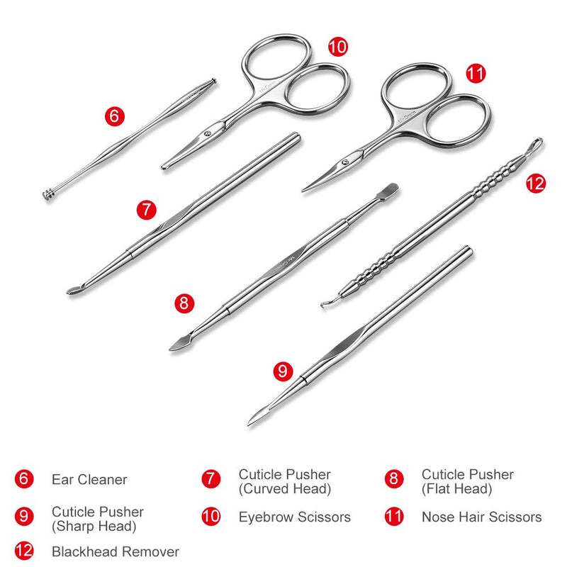 Manicure Set, Pedicure Sets, Nail Clipper Sets, Stainless Steel Professional Nail Cutter Kits with Travel Case (12 Count) 12 Count - BeesActive Australia