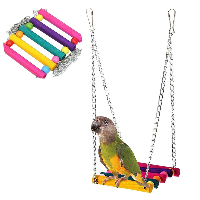 5 Pcs Bird Perches Cage Toys Hanging Bell Swing Chewing Toys Wooden Ladder Hammock for Small and Medium Parrot Birds, Cockatiels, Conures, Macaws, Finches - BeesActive Australia