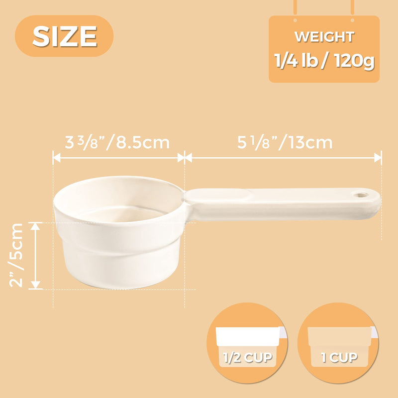 MSBC Melamine Pet Food Scoop, Cat Food Measuring Cups, Comfortable Long Handle Scoop for Dog, Cat, Ferret and Rabbit Food, 3 Cup Size Pet Food Feeding Scoop Dishwasher Safe White - BeesActive Australia