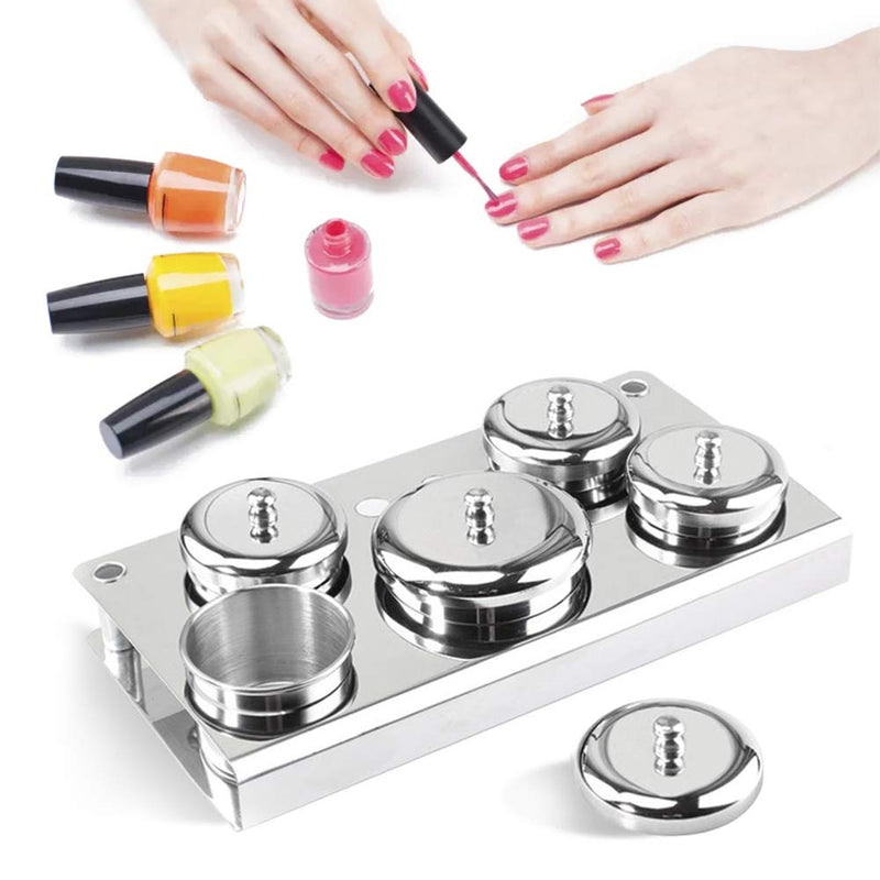 Nail Art Tools,Professional Stainless Steel 5 Pieces Manicure Acrylic Liquid Set Container Jar Organizer Tray, Nail Art Equipment Tools Mini Cups with Lids silver - BeesActive Australia
