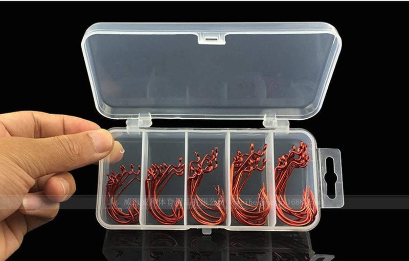 Toasis Fishing Wide Gap Offset Soft Lure Worm Hooks Assorted Sizes Pack of 50pcs Red - BeesActive Australia