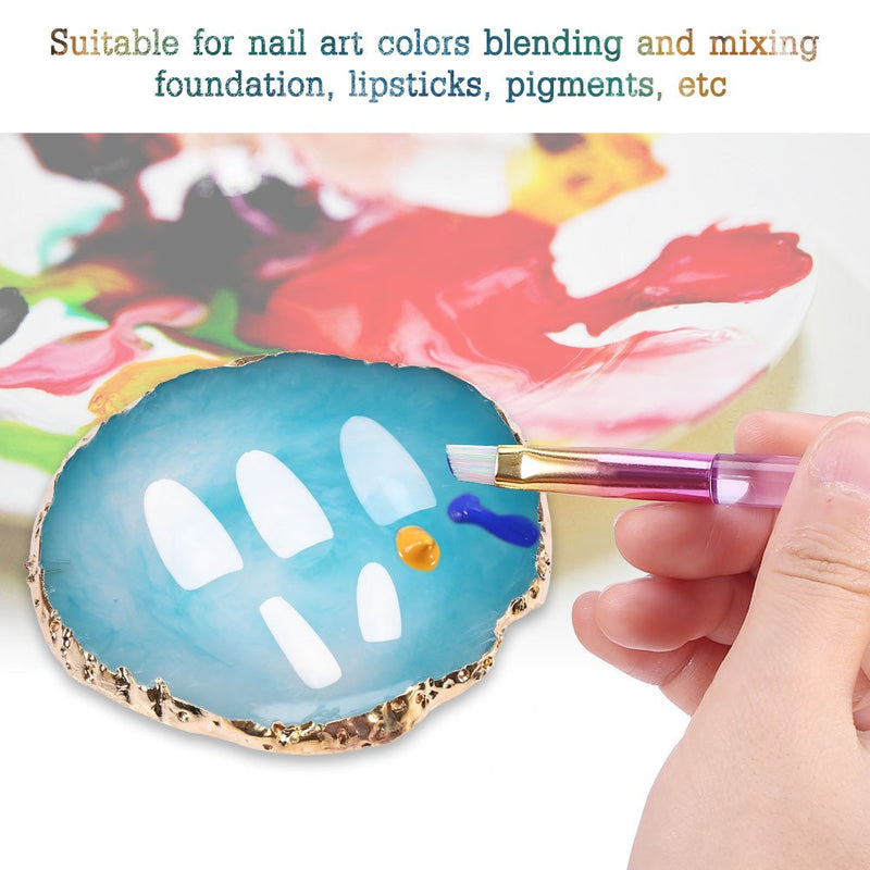 Nail Art Plate, Natural Resin Stone Gel Polish Holder Drawing Color Palette Nail Art Display Cosmetic Mixing Set (Blue) Blue - BeesActive Australia