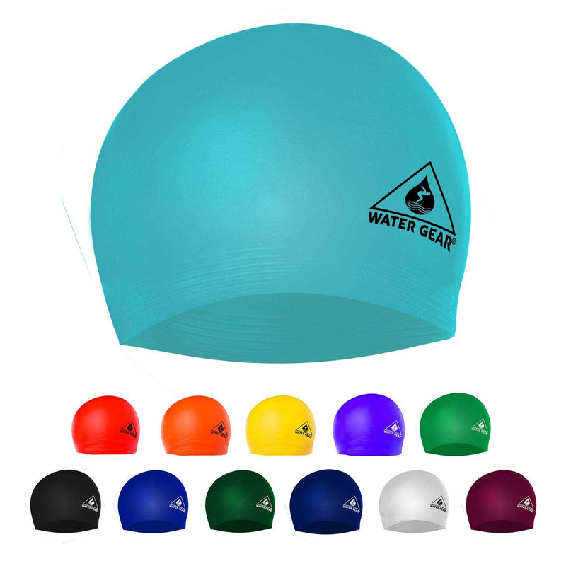 Water Gear Latex Adult Swim Cap - Durable and Flexible Unisex Non-Waterproof - Great for Short and Long Hair - Improve Your Performance - Triathlon Swimmers and Athletes LIGHT BLUE - BeesActive Australia