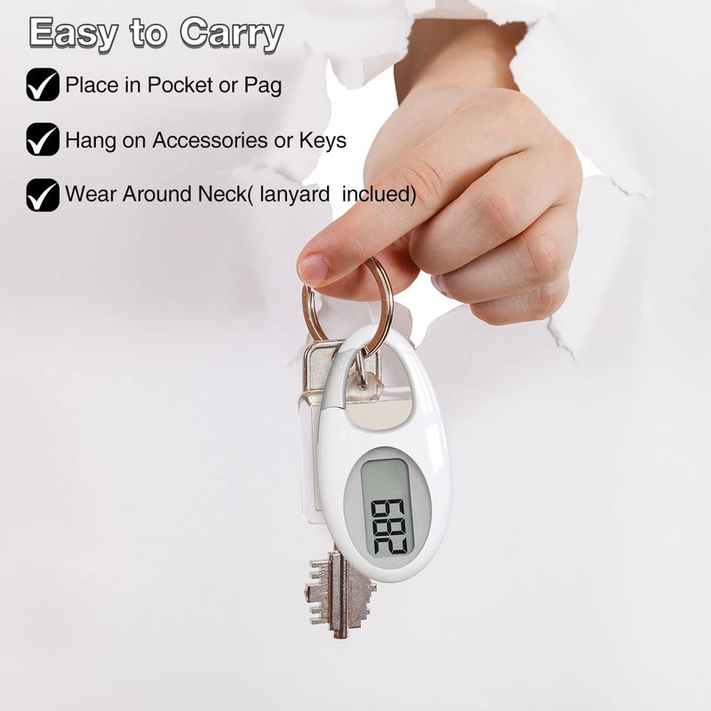 Simple 3D Step Counter, Walking Pedometer, Steps Tracker with Neck Lanyard / Carabiner for Men Women Teens Adults Seniors (Silver-White) - BeesActive Australia