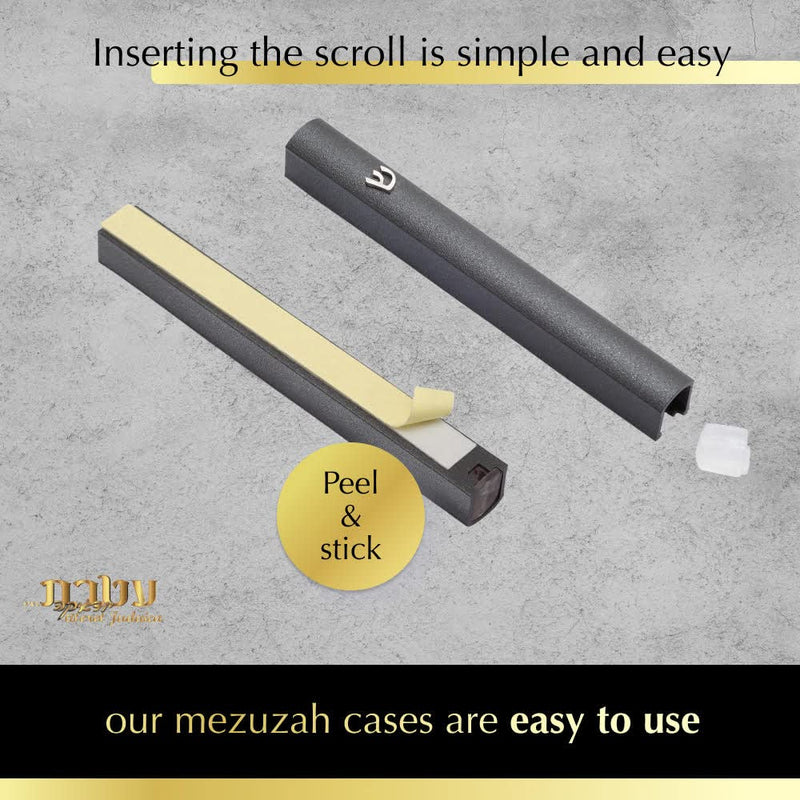 Ateret Judaica 5 Pack Modern Aluminum Waterproof Mezuzah Case, Made in Israel, Fit up to 5" / 12cm Mezuzah Scroll, Easy Peel and Stick (Scroll Not Included) Shimmer Dark Gray With Glued Shin - BeesActive Australia
