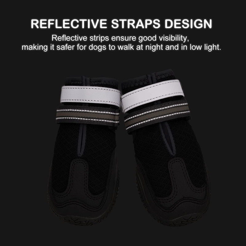 Dog Shoes for Hot Pavement, Mesh Dog Boots with Rugged Anti-Slip Sole, Summer Dog Booties Breathable Durable with Adjustable & Reflective Straps for Medium Large Dogs Hiking Jogging Backpacking #4 Black-4pcs - BeesActive Australia