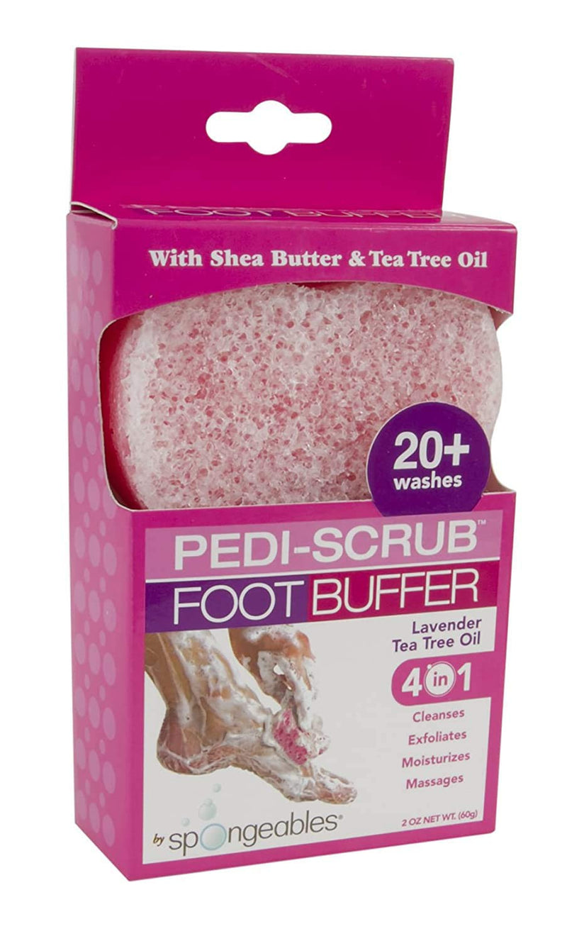 Spongeables Pedi-Scrub Foot Buffer, Lavender Scent, Contains Shea Butter and Tea Tree Oil, Foot Exfoliating Sponge with Heel Buffer and Pedicure Oil, 20+ Washes, Pack of 1 (PDB-1012-AMZ) - BeesActive Australia