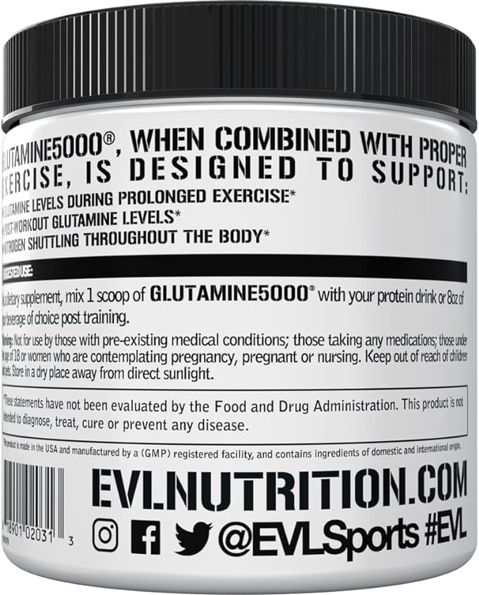 Evlution Nutrition Glutamine 5000 5g of pure glutamine per serving, unflavored (60 servings) - BeesActive Australia