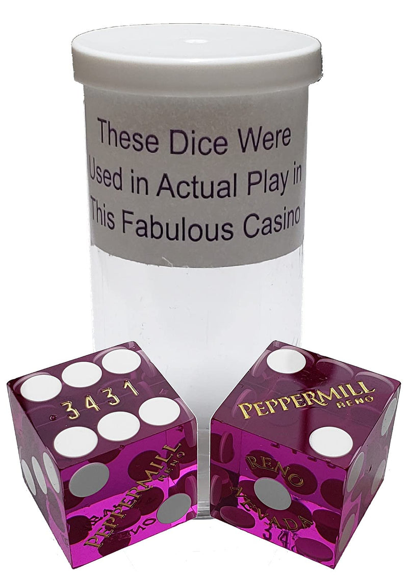Cyber-Deals Wide Selection 19mm Craps Dice Pairs - Authentic Nevada Casino Table-Played Dice Peppermill (Reno) - Purple Polished Matching Serials - BeesActive Australia