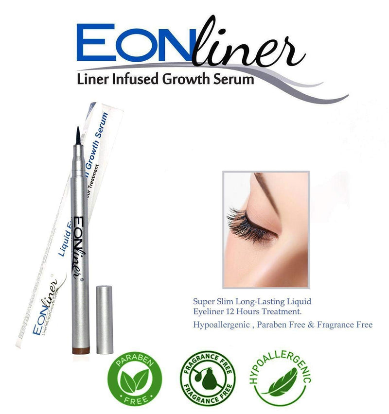 EONLiner Eyeliner Pen - Liquid Eyeliner & Lash Growth Serum – Epic Ink Liner | Super Slim Long-Lasting | Slim Tip | Smudge Proof Liquid Eyeliner - 12 Hours Treatment, Soft Brown - BeesActive Australia