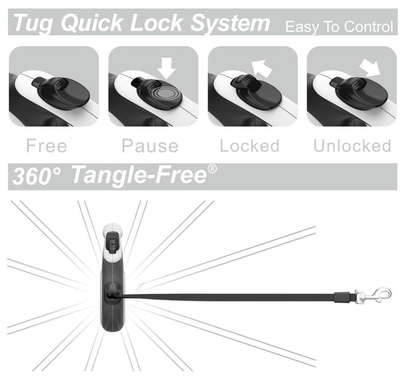 TUG 360° Tangle-Free Retractable Dog Leash with Anti-Slip Handle | 16 ft Strong Nylon Tape | One-Handed Brake, Pause, Lock Medium White - BeesActive Australia
