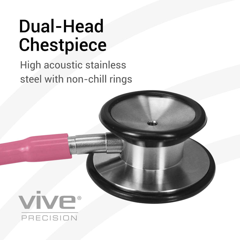 Vive Precision Dualhead Stethoscope - Dual Head Diaphragm Bell for Nurses, ER, Cardiology, Veterinary (Pink) Pink - BeesActive Australia