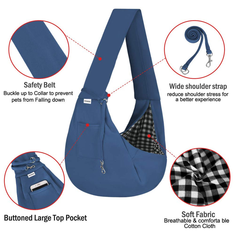 FDJASGY Small Pet Sling Carrier-Hands Free Reversible Pet Papoose Bag Tote Bag with a Pocket Safety Belt Dog Cat for Outdoor Travel Navy Blue - BeesActive Australia