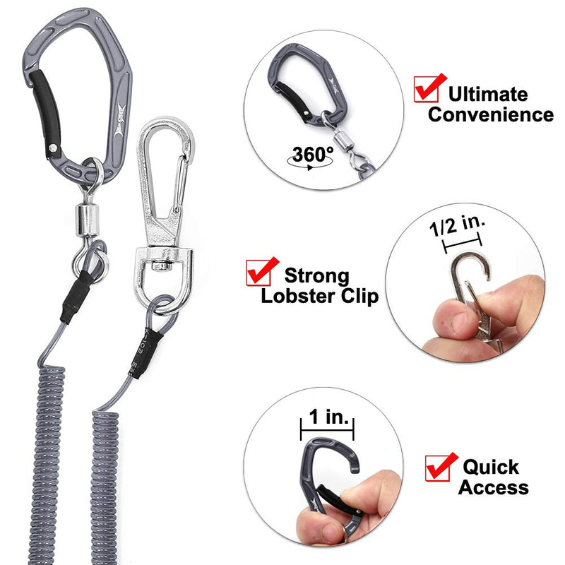 HERCULES M4 Heavy Duty Fishing Lanyard, Coiled Lanyard for Fishing, Rods, Pliers, Boating, Paddles, Kayak Pack of 2 Grey, 17.7" Plus - BeesActive Australia