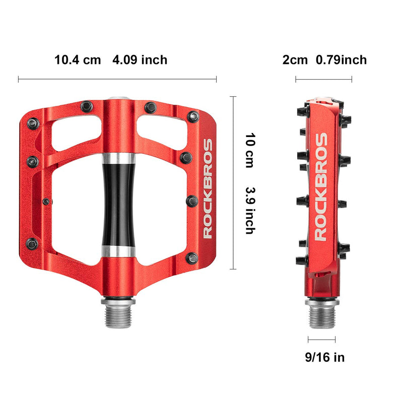 ROCKBROS Mountain Bike Pedals MTB Pedals Aluminum Bicycle Flat Platform Pedals Lightweight 9/16" Non-Slip Sealed Bearing for Road Mountain BMX MTB Bike Red - BeesActive Australia