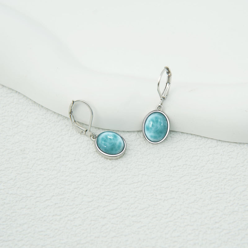 TALYKONG Larimar Earrings for Women Teardrop/Oval Leverback Dangle Drop Earings Jewelry for Girls oval - BeesActive Australia