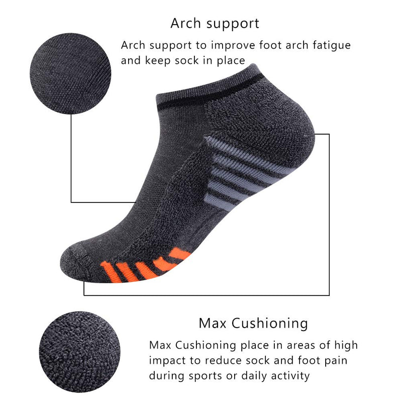 [AUSTRALIA] - Mens Athletic Low Cut Ankle Socks Cushioned Running Sports Sock for Men 6 Pack Grey（6 Pairs） 