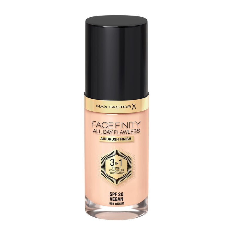 Max Factor Facefinity 3-in-1 All Day Flawless Liquid Foundation, SPF 20 - 55 Beige (Packaging May Vary) - BeesActive Australia