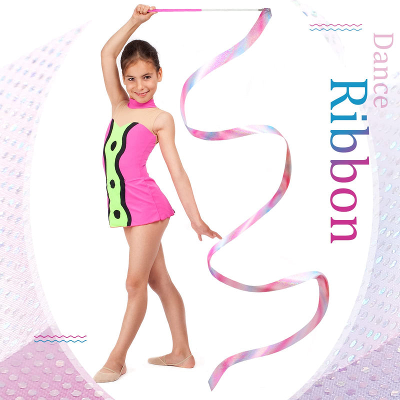 6 Pieces Sparkling Dance Ribbon Flash Dance Ribbon 78.74 Inches Long Rhythmic Gymnastics Ribbons Wand Shining Dance Ribbons for Kids Silk Streamers, Dance Pink Twirling Ribbons - BeesActive Australia