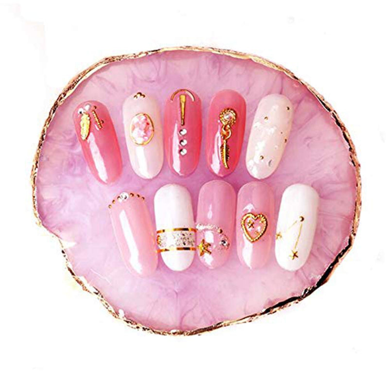 AKOAK 1 Pack Natural Resin Agate Phnom Penh Nail Glue Palette Crystal Edge Shooting Props Toning Works Display Board Tool (Light pink) - BeesActive Australia