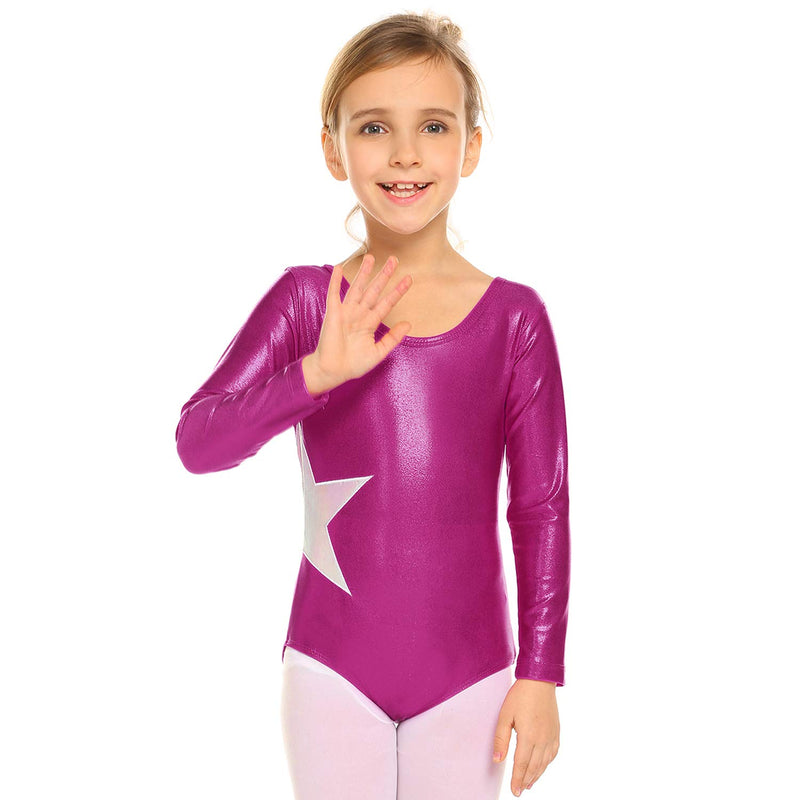 [AUSTRALIA] - Zaclotre Girls Gymnastics Leotards Long Sleeve Athletic Clothes Solid Sparkle Rose Red 7-8 Years 