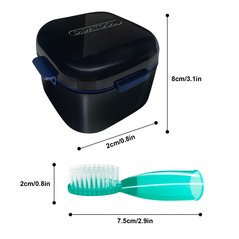DIDATOOL Retainer Case, Denture Bath, Denture Cups for Soaking Dentures, Denture Pots with Lid, Easy to Carry and Clean Denture Case with Removable Rinse Basket and Finger Toothbrush (Black) Square Black - BeesActive Australia