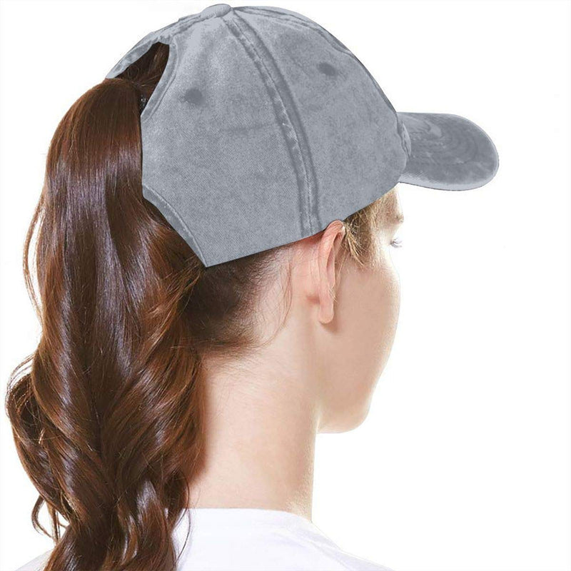 OASCUVER Mama Bear Denim Hat Adjustable Female Stretch Baseball Hats Ponytail Gray One Size - BeesActive Australia