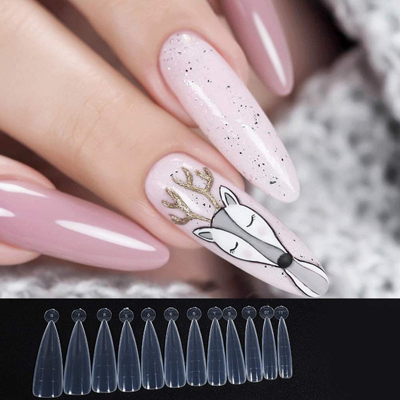 NMKL38 Clear Dual Forms Acrylic Nail System UV Gel Nail Mold Full Cover Fasle Nail Tips with Scale 12 Size Manicure Pedicure Tools for Polygel Nail Tips (120 Water drops Dual Forms) 120 Water drops Dual Forms - BeesActive Australia