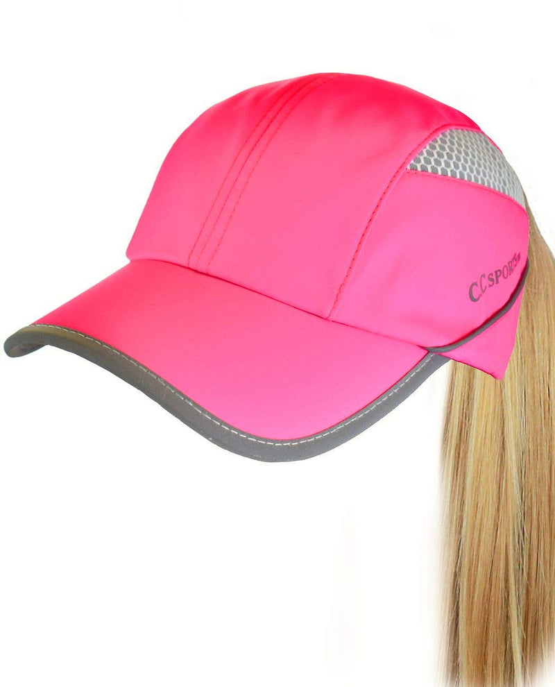 C.C Ponycap Messy High Bun Ponytail Water Resistant Adjustable Mesh Reflective Sporty Baseball Cap Hot Pink - BeesActive Australia