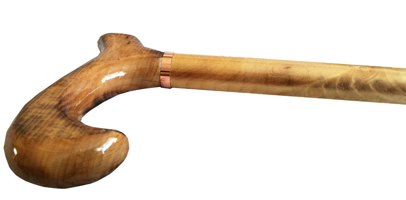 Gents Wooden Scorched Derby Cane with Collar Walking Stick with Natural Wood Stain 94cm (37") Height - BeesActive Australia