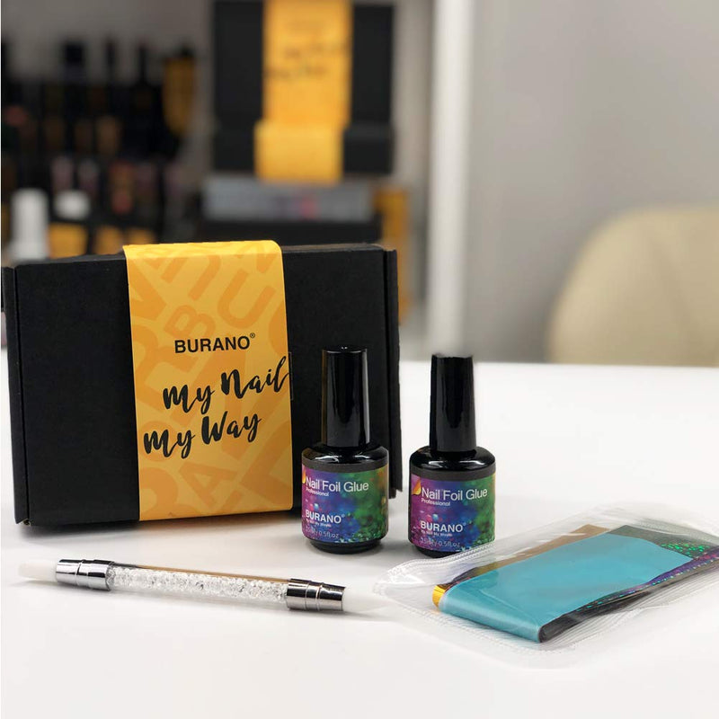 Burano Nail Art Foil Glue Gel, 15ML 2 Bottles with 60PCS Starry Sky Star Foil Stickers, Nail Transfer Tips Manicure Art UV LED Lamp Required… - BeesActive Australia
