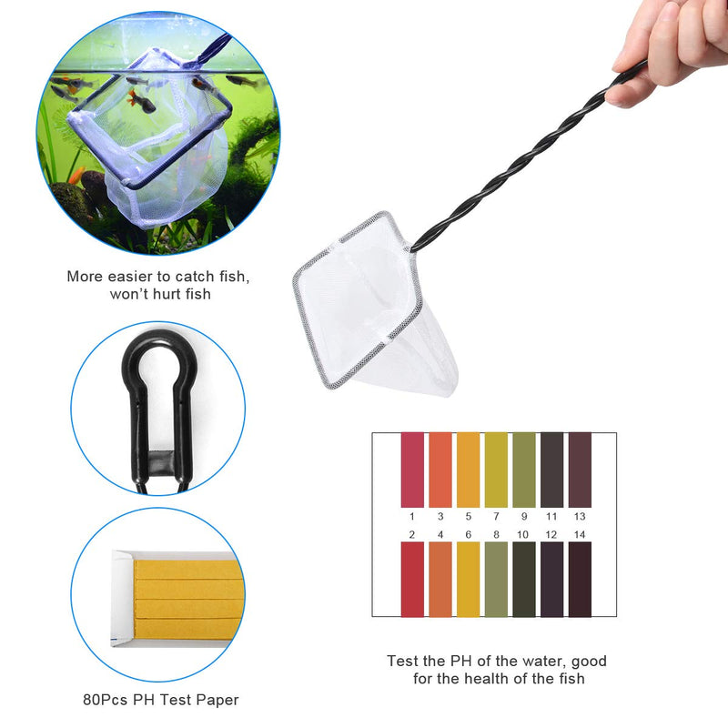 Liveek 7 in 1 Aquarium Aquascape Tools Kit 15 inch, Aquatic Plant Extra Long Aquascaping Tool for Aquarium Fish Tanks Clean Tools Sets with Silver Tweezers Scissors Spatula, Fish net, PH Paper, Bags - BeesActive Australia