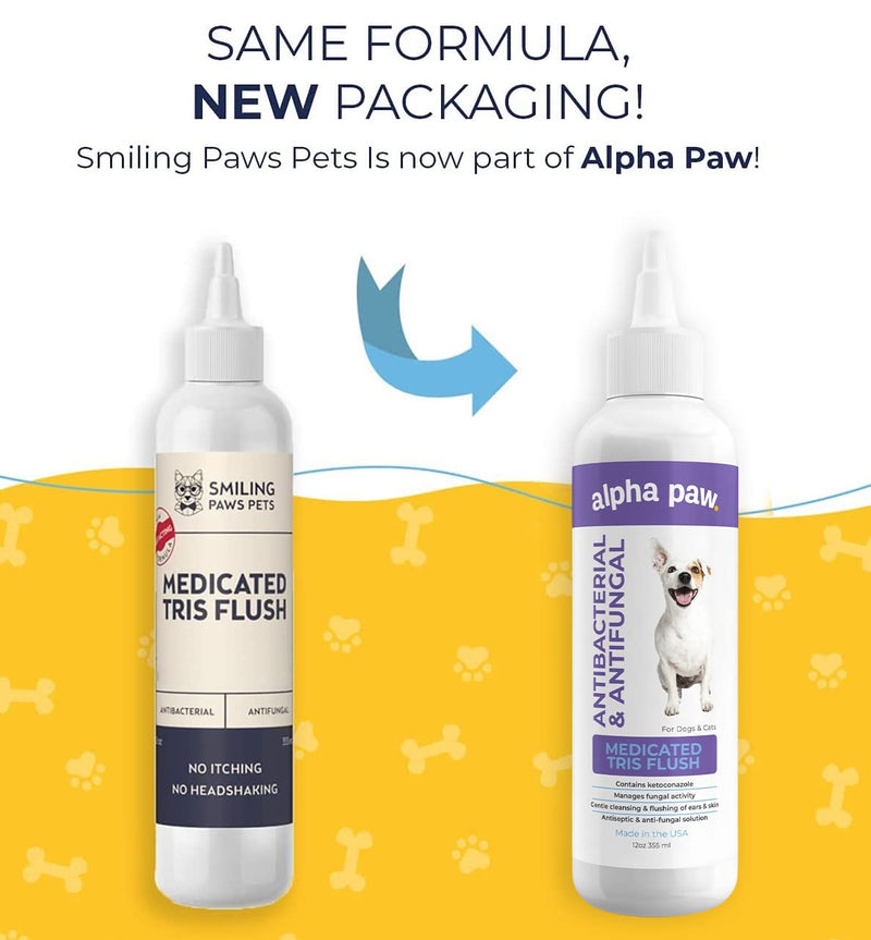 Smiling Paws Pets Medicated Tris Flush - Dog Ear Cleaner Solution and Infection Treatment for Dogs and Cats - Ear Cleaner for Dogs & Cats - Cat & Dog Ear Wash - Contains Ketoconazole - 12oz - BeesActive Australia