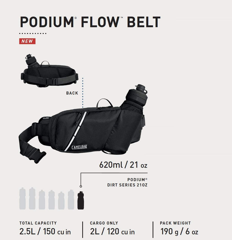 CamelBak Podium Flow Bike Hydration Belt - Easy Access Bottle Pocket - Podium Dirt Series Bottle - Adjustable Waist Buckle - Secure Zipper Pocket - Riding Belt - 21 Ounce Black - BeesActive Australia