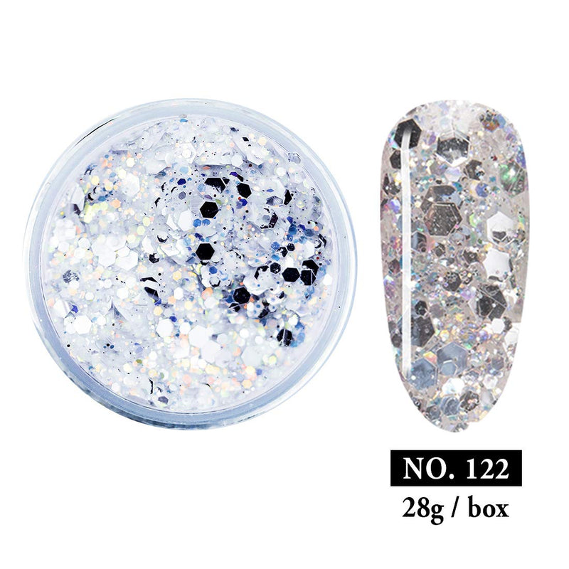 28g/Box Shine Silver Glitter Hexagon Sequins Paillette Dip Powder Nails Dipping Nails Long-lasting Nails No UV Light Needed, (No.122) Blue - BeesActive Australia