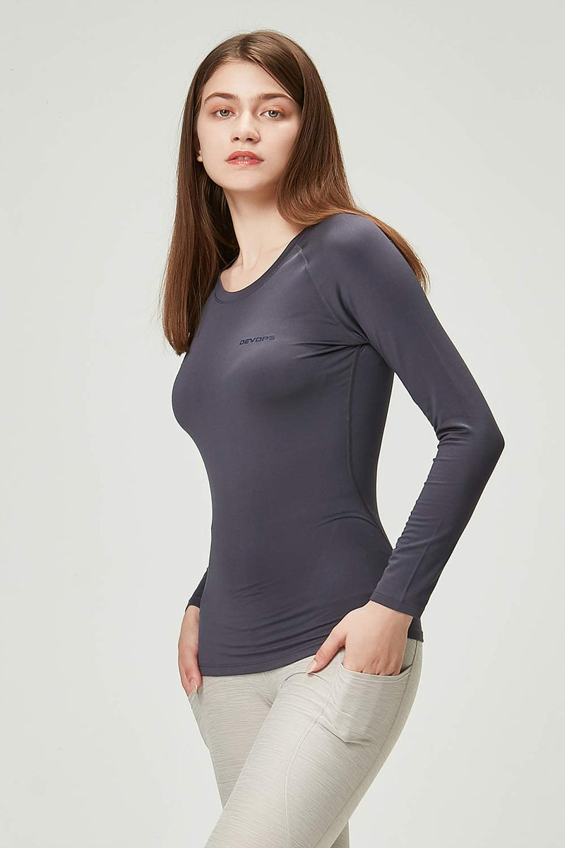 DEVOPS Women's 2 Pack Thermal Long Sleeve Shirts Compression Baselayer Tops X-Small Black / Charcoal - BeesActive Australia