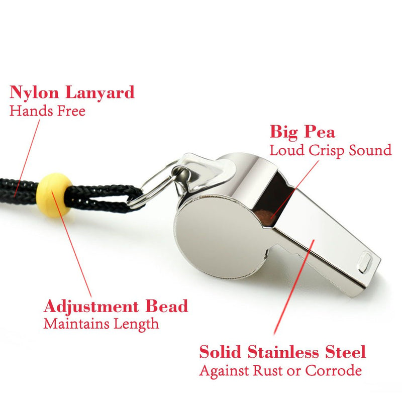 Hipat Whistle, 6 Pack Stainless Steel Sports Whistles with Lanyard, Loud Crisp Sound Whistles Bulk Great for Coaches, Referees, and Officials - BeesActive Australia