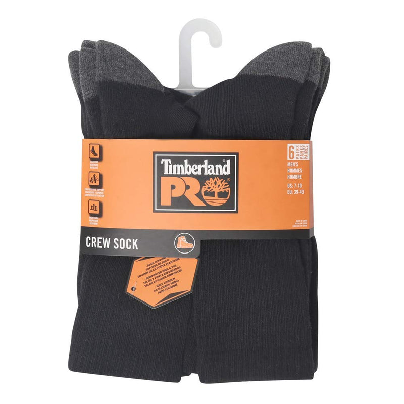 Timberland PRO mens 6-pack Performance Crew Length Socks Large Black - BeesActive Australia
