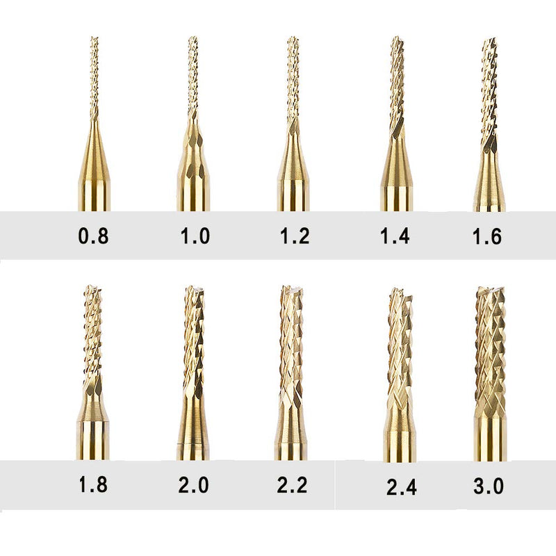 10pcs 0.8-3mm Titanium Coated Engraving Milling Cutter Carbide Bits, 1/8'' Shank for Dremel Rotary Tools by YEEZUGO - BeesActive Australia