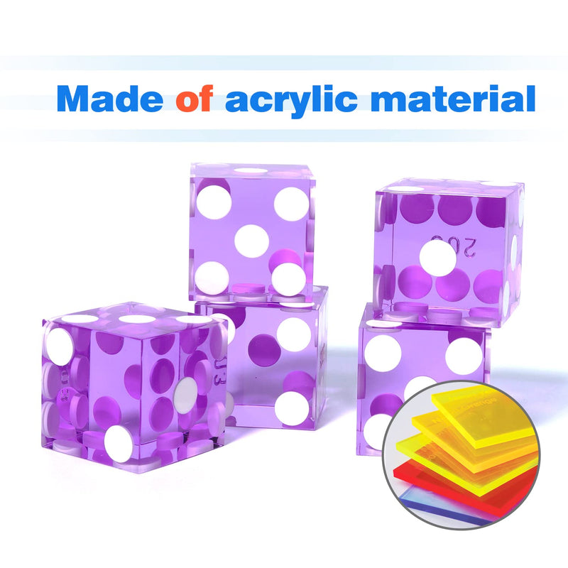 Set of 5 Poker Craps 19mm Serialized Casino Dice - Purple 19mm Purple Casino Dice Set - BeesActive Australia