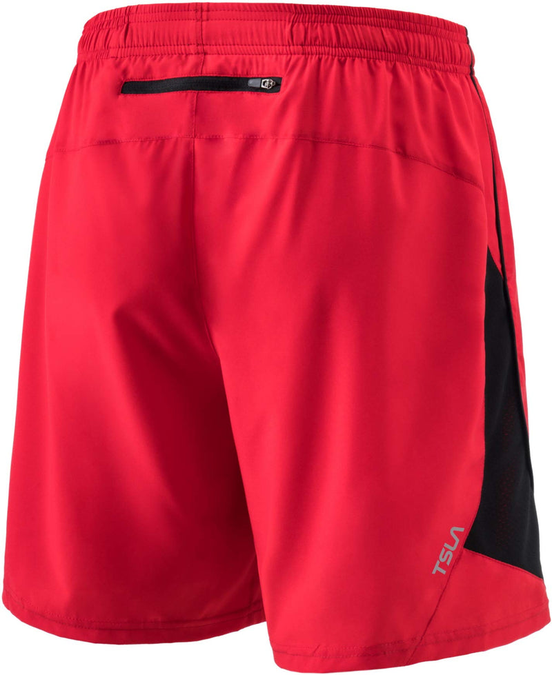 [AUSTRALIA] - TSLA Men's Active Running Shorts, 7 Inch Basketball Gym Traning Workout Shorts, Quick Dry Sports Athletic Shorts with Pockets Rear Zip Pocket(mbh27) - Red Large 