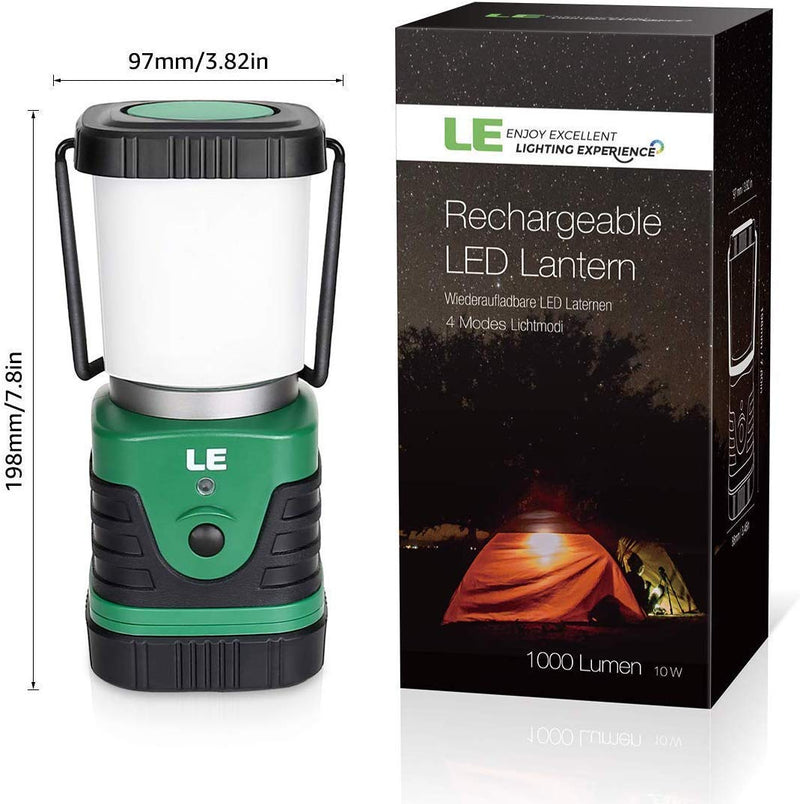 LE LED Camping Lantern Rechargeable, 1000LM, 4 Light Modes, 4400mAh Power Bank, IP44 Waterproof, Perfect Lantern Flashlight for Hurricane Emergency, Hiking, Home and More, USB Cable Included - BeesActive Australia