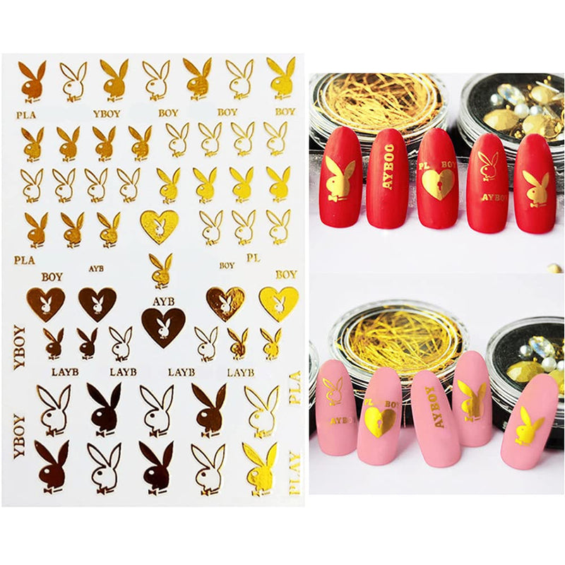 3D Nail Art Stickers Decal Nail Art Supplies Heart Bunny Nail Decals for Nail Art Decoration Self Adhesive DIY Nail Designs Sticker Luxury Designer Nail Stickers for Acrylic Nails Arts (6 Sheets) C - BeesActive Australia