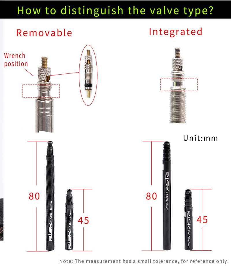 Pack of 2 pcs Bike Bicycle Tubeless Presta Valve Extender Extension with Core Wrench, 45mm 80mm (integrated-45mm) - BeesActive Australia