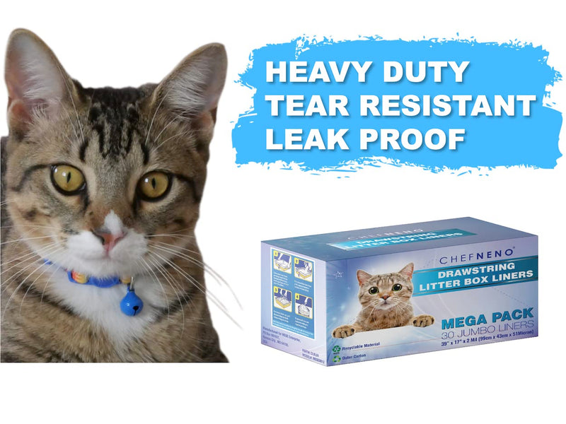 Cat Litter Box Liners Drawstring XL (30 Bags) 39" x 17" Super Jumbo Scratch Resistant Extra Heavy 2 Mil Litter Tray Cat Box Liner Bags (30 Count) Large - BeesActive Australia