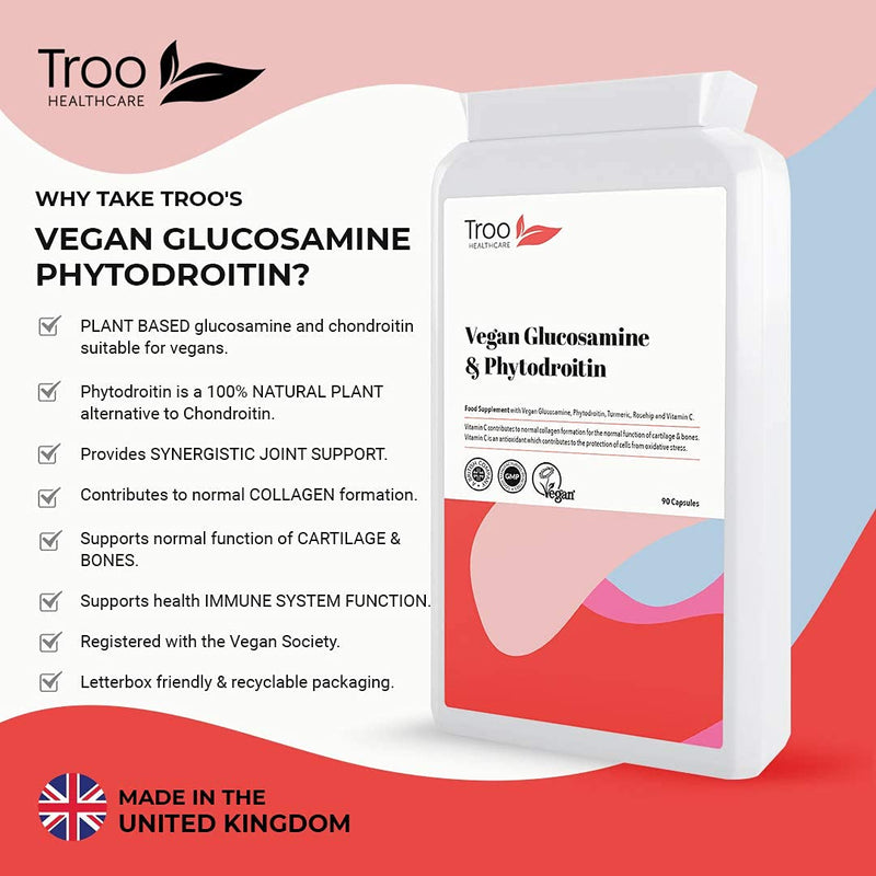 Vegan Glucosamine Phytodroitin Complex 90 Capsules - with Plant Based Chondroitin, Turmeric, Rosehip and Vitamin C to Support Cartilage and Bones - BeesActive Australia